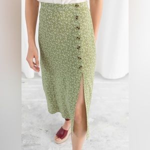 & Other Stories Asymmetrical Button Midi Skirt in Pistachio Floral